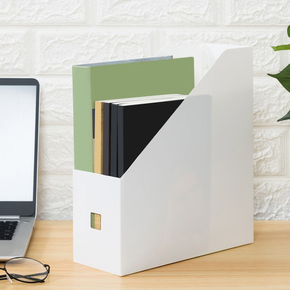 Magazine Holder Rack - 4個入りプラスチック製ファイルオーガナイザーボックス 透明縦型ドキュメントホルダー デスクトップファイルオーガナイザー マガジンラック ホームオフィスファイル