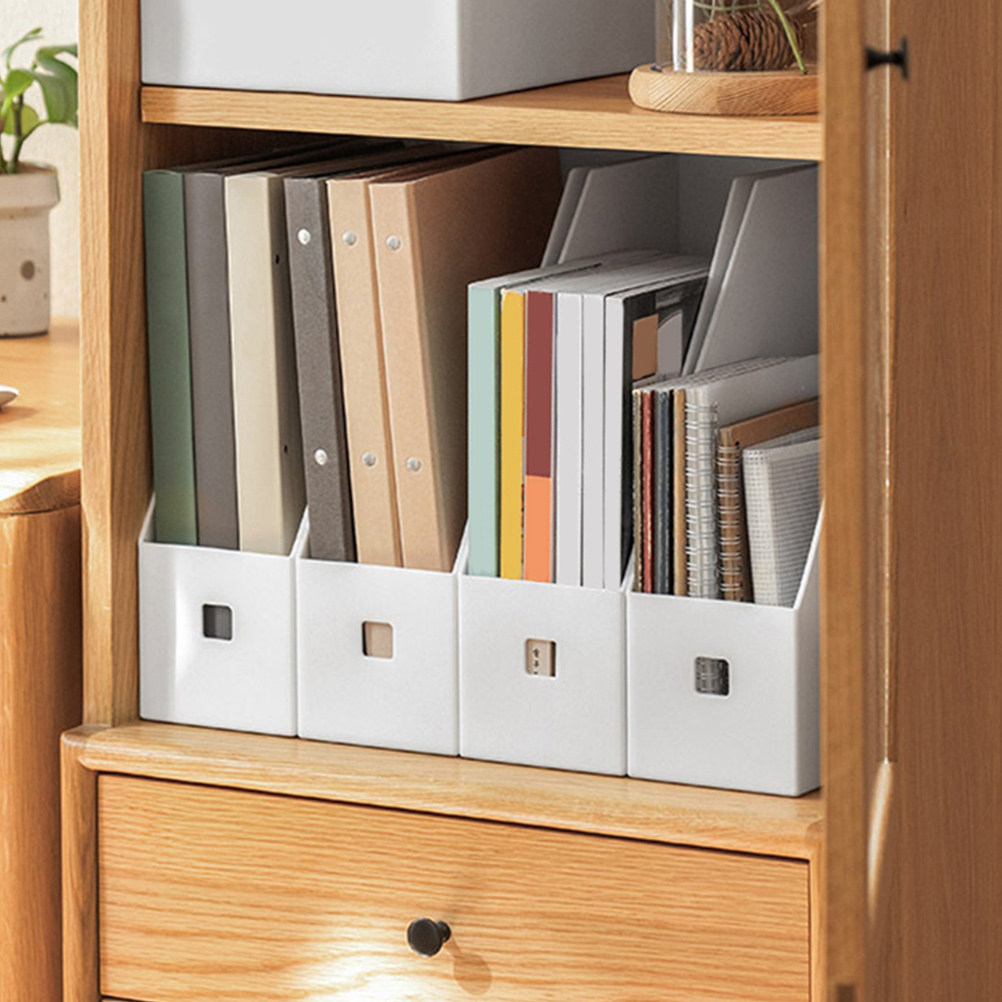 4個入りプラスチック製ファイルオーガナイザーボックス 透明縦 - Magazine Holder Rack のレビューと価格